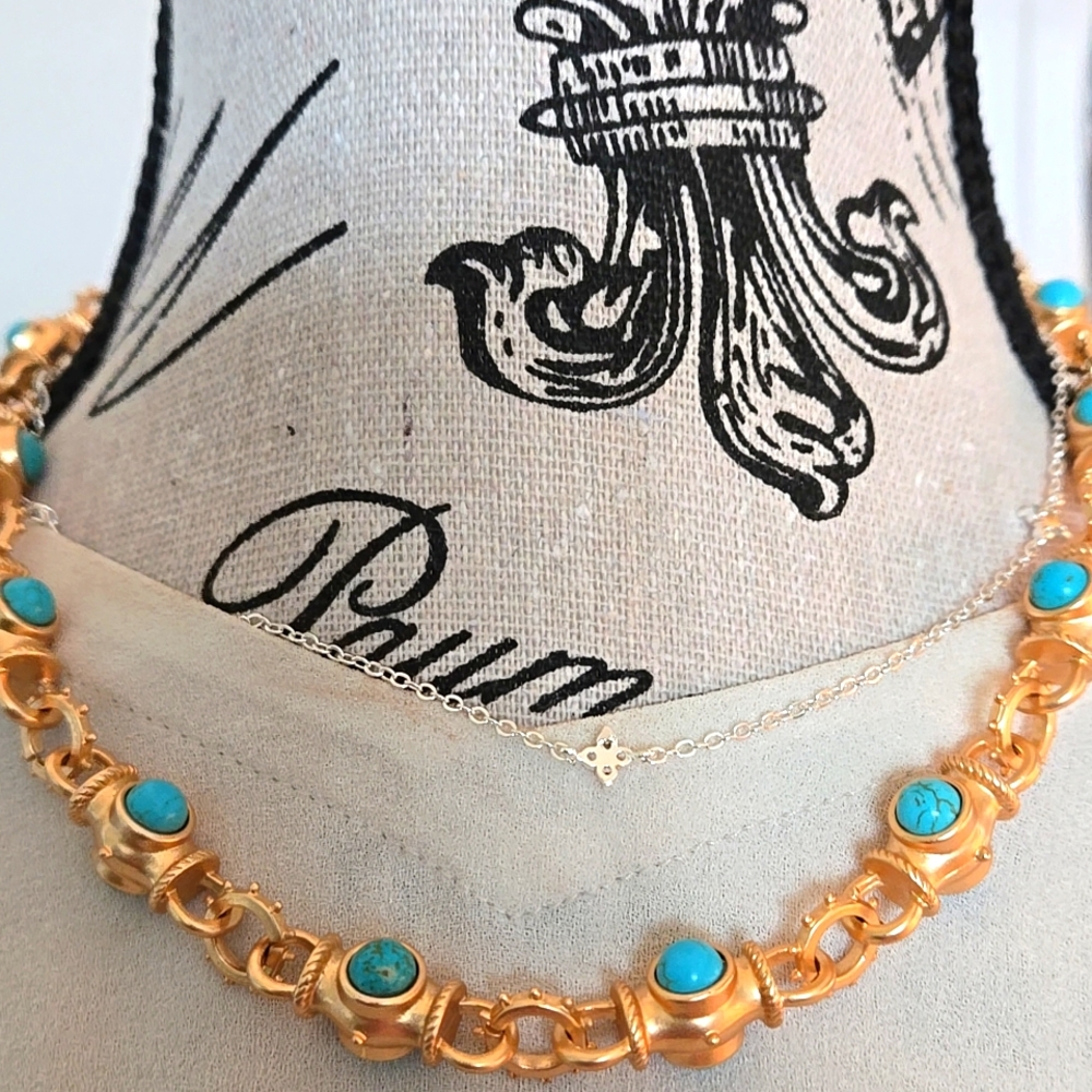 17" Necklace. Top Seller.Chunky Links, Toggle Cllosure. Simulated Turquois nwot
